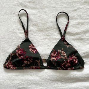 Leith Olive Green Floral Triangle Bikini Top Large